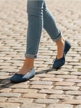Talbots Blue Ballet Flats Bow Detail Slip On Comfort Shoes Women Size 10M NWOT